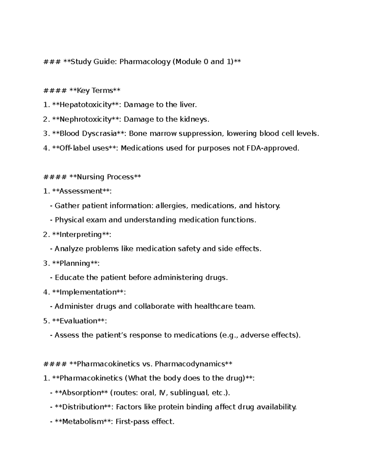 Pharm 101: Comprehensive Study Guide for Exam 1 - Studocu