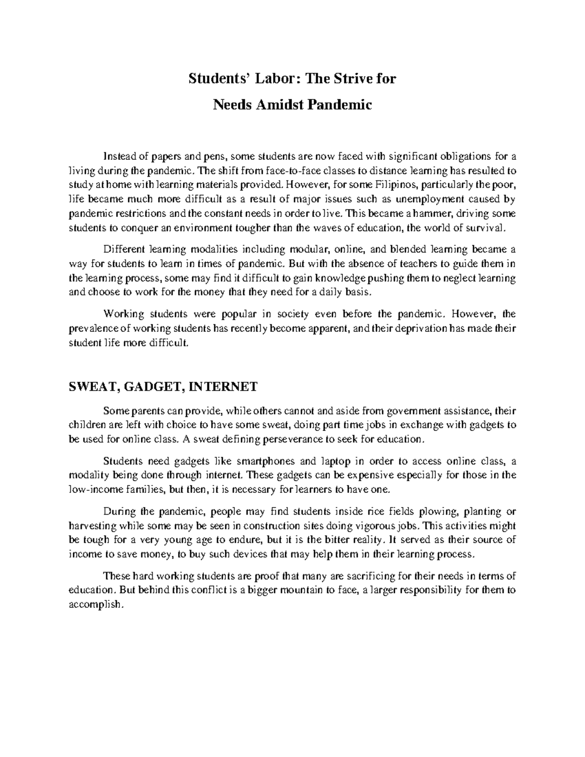 Learners-Works-2 - An opinion article about work's of students during ...
