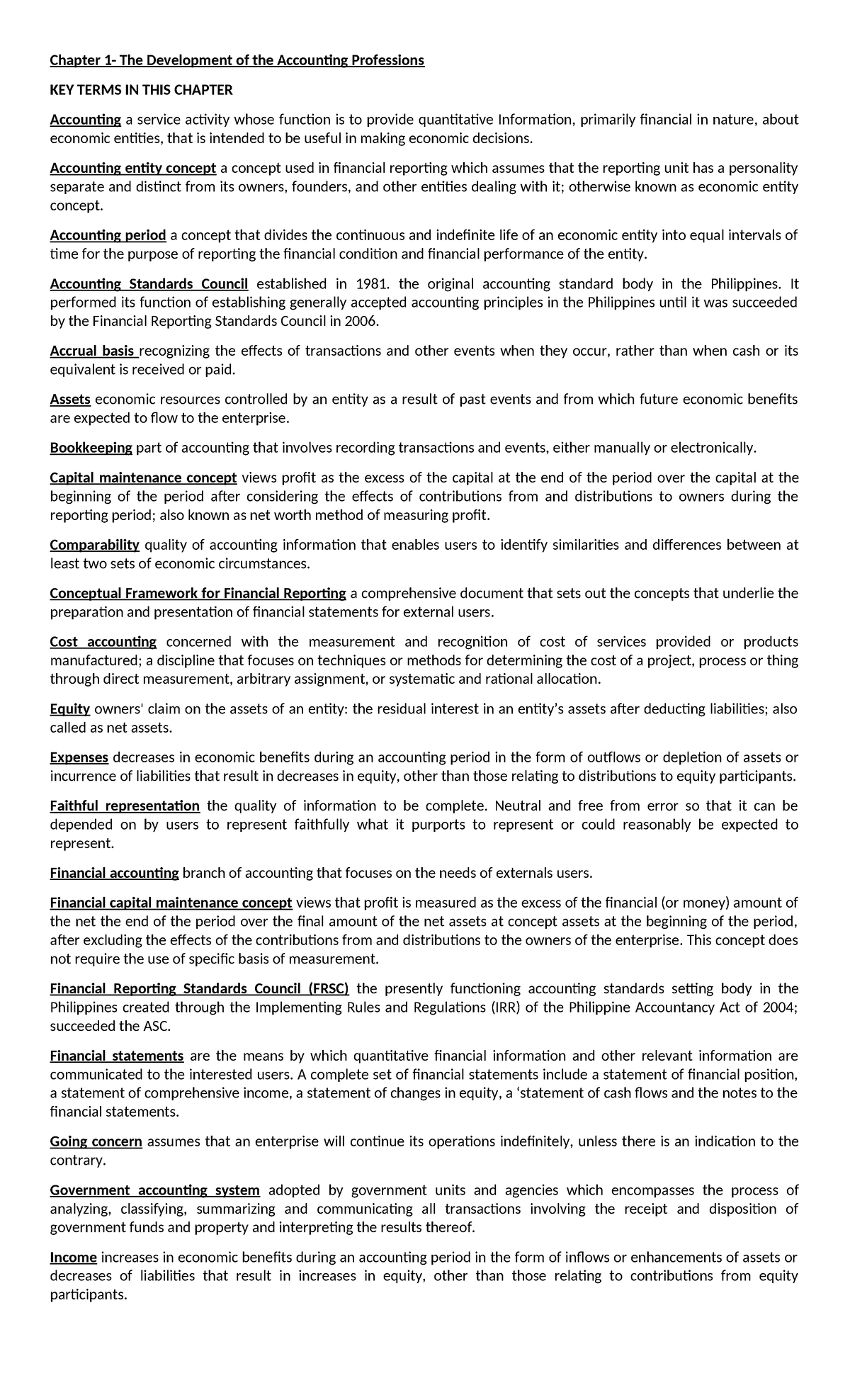 Reviewer (B) - Notes for accounting - Chapter 1- The Development of the ...