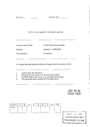 Operating Systems - CS3103 - CityU - Studocu