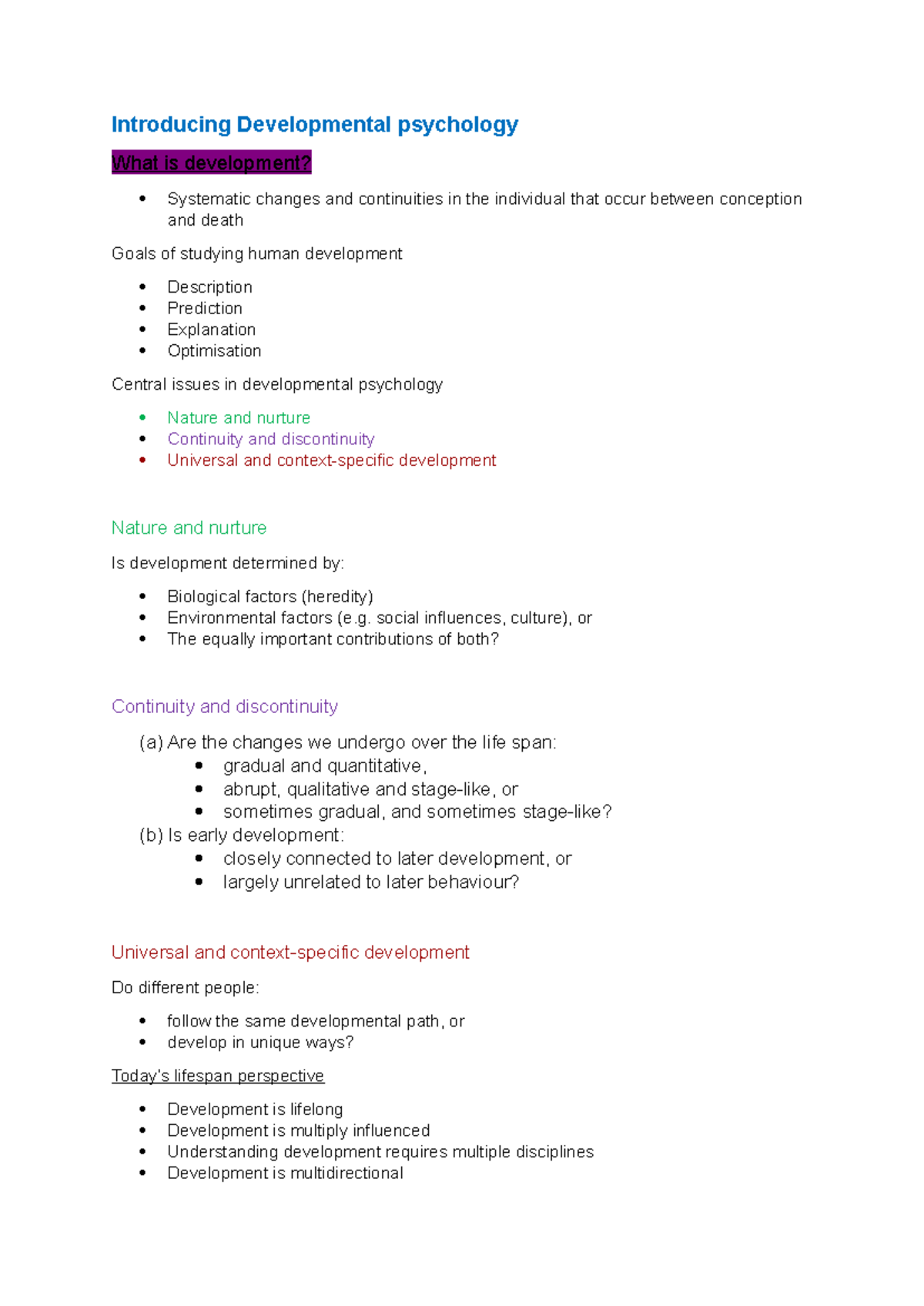 Developmental Psychology Exam Notes (PSY 101) - Studocu