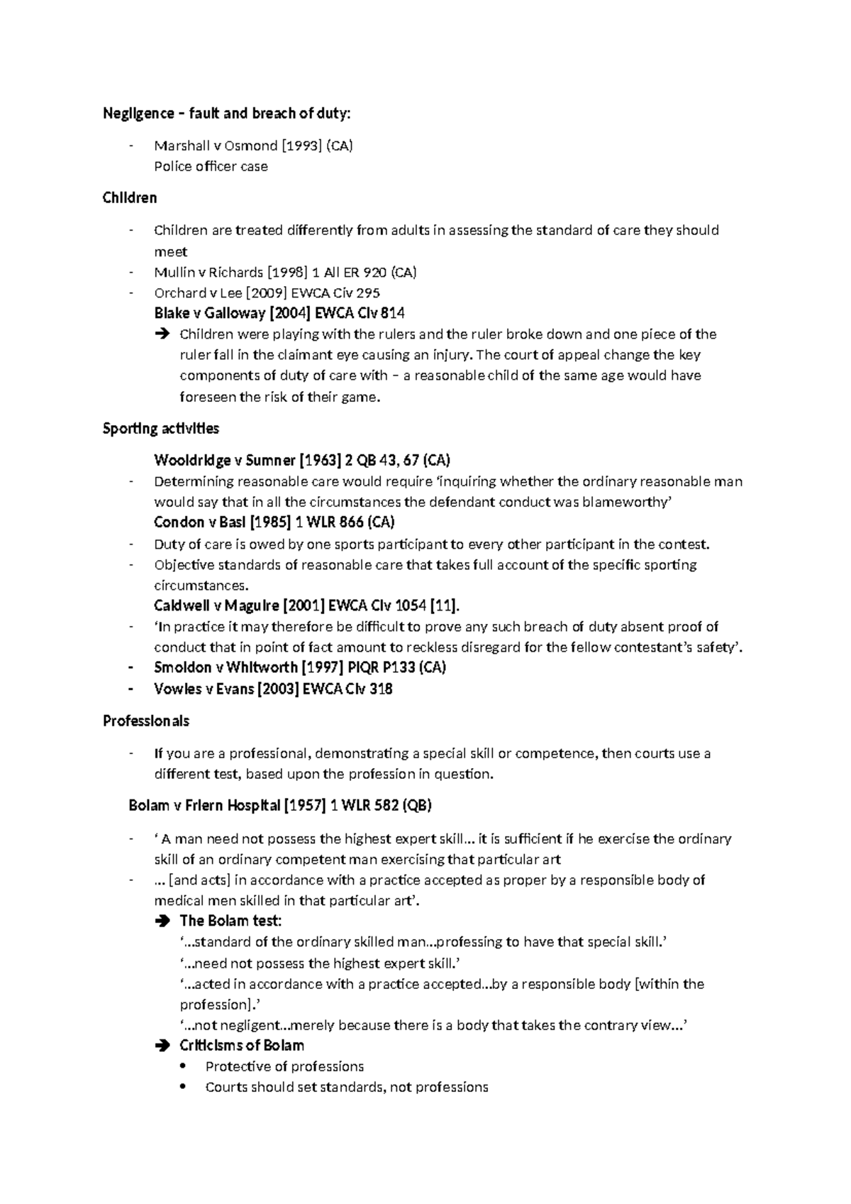 Negligence 26 - Lecture Notes on Duty of Care and Legal Cases - Studocu