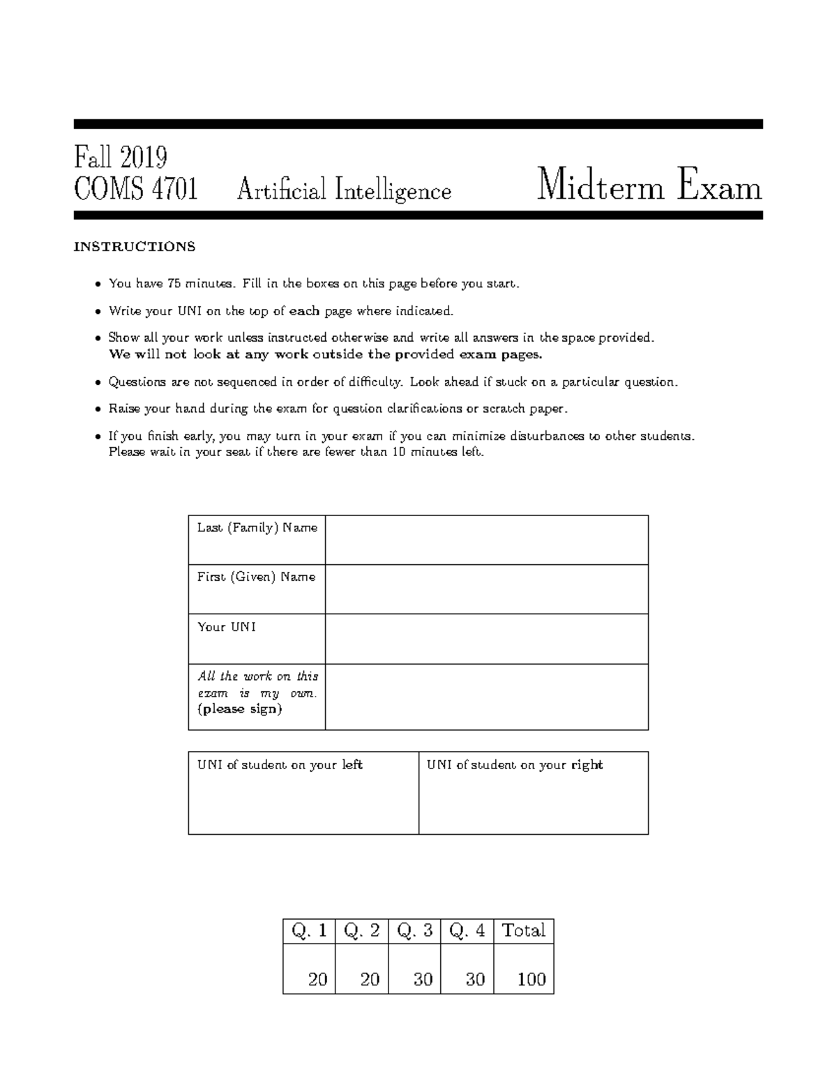 COMS 4701 Midterm Exam Solutions - Fall 2019 Lab 10 Guide - Studocu
