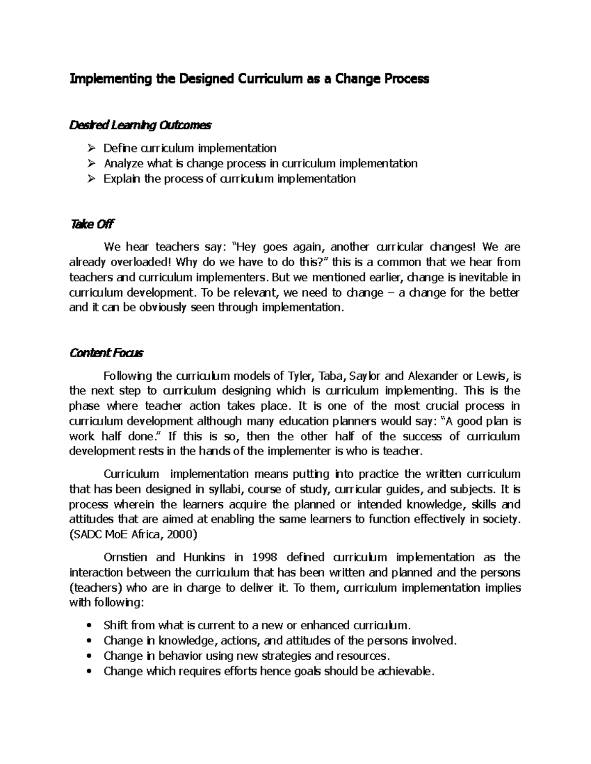 Curriculum Implementation as a Change Process: Key Insights and ...