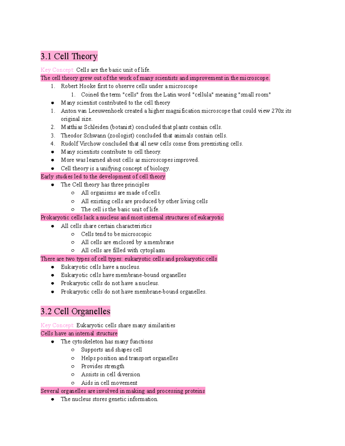 Biology 101: Chapter 3 Cell Theory & Organelles Notes - Studocu