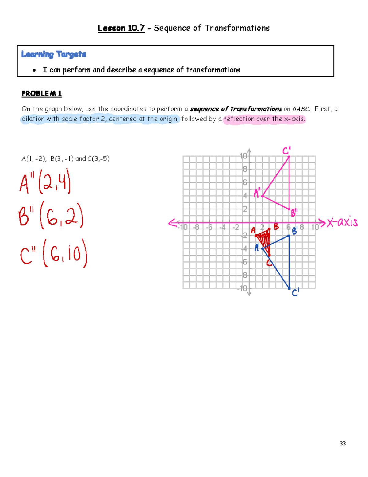 Math 10 - Lesson 10.7: Sequence of Transformations with Graphs - Lesson ...