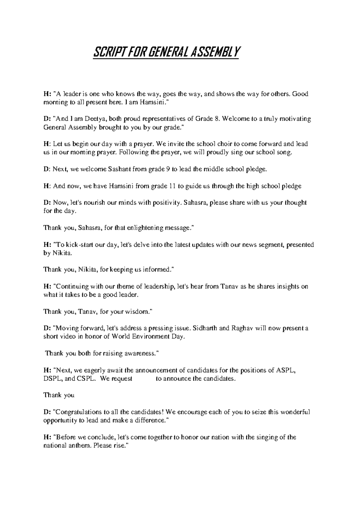 File 1718009160 General Assembly Host Script for Grade 8 Event - Studocu