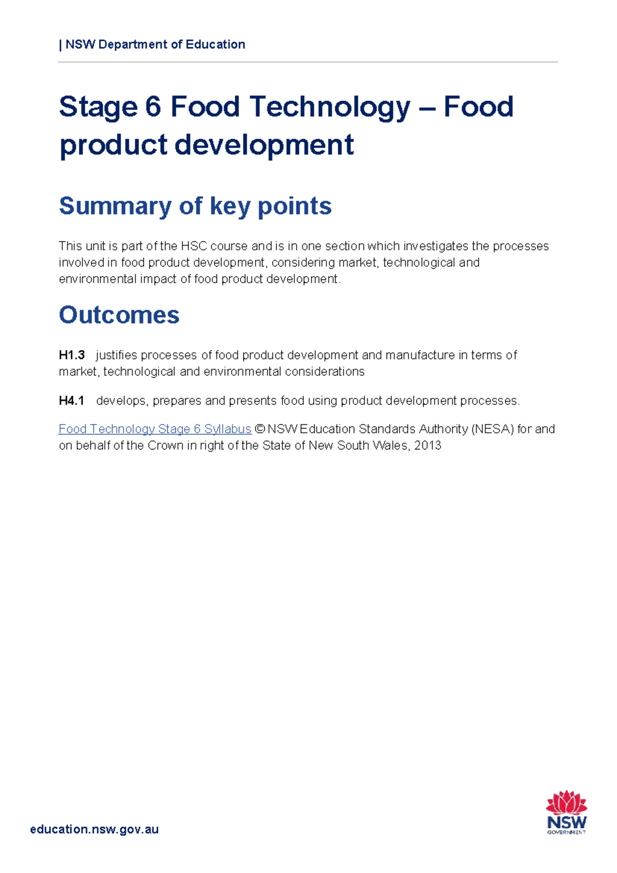 NSW HSC Food Technology Stage 6: Food Product Development Summary - Studocu