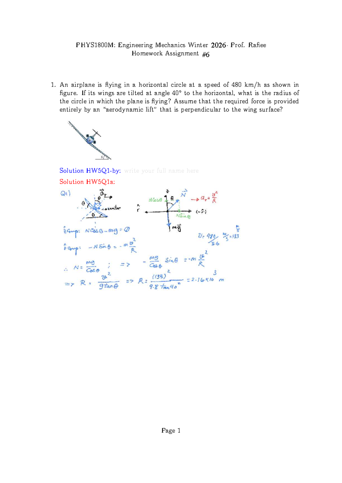 PHYS1800M: Engineering Mechanics Winter 2023 Homework Solutions - Studocu