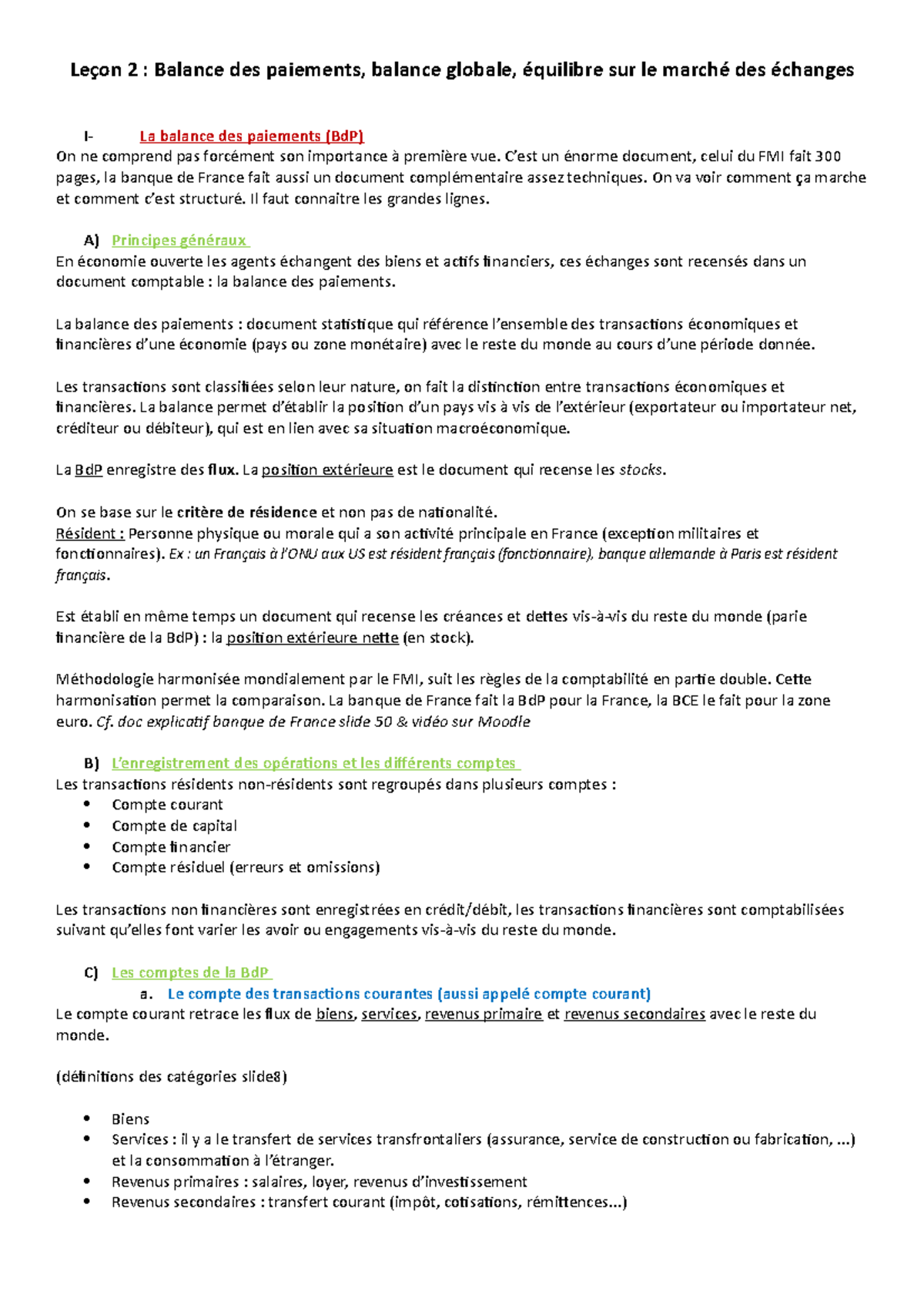 L2S2 - Leçon 2 : Balance des paiements et équilibre du marché des ...