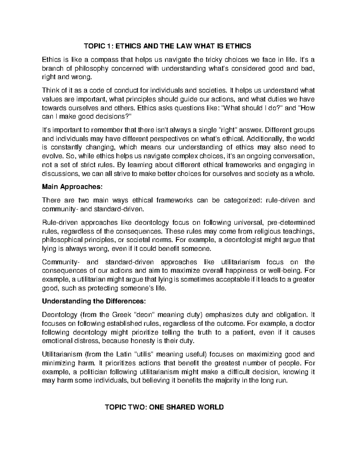 First Semester Ethics - Comprehensive Study Notes - Studocu