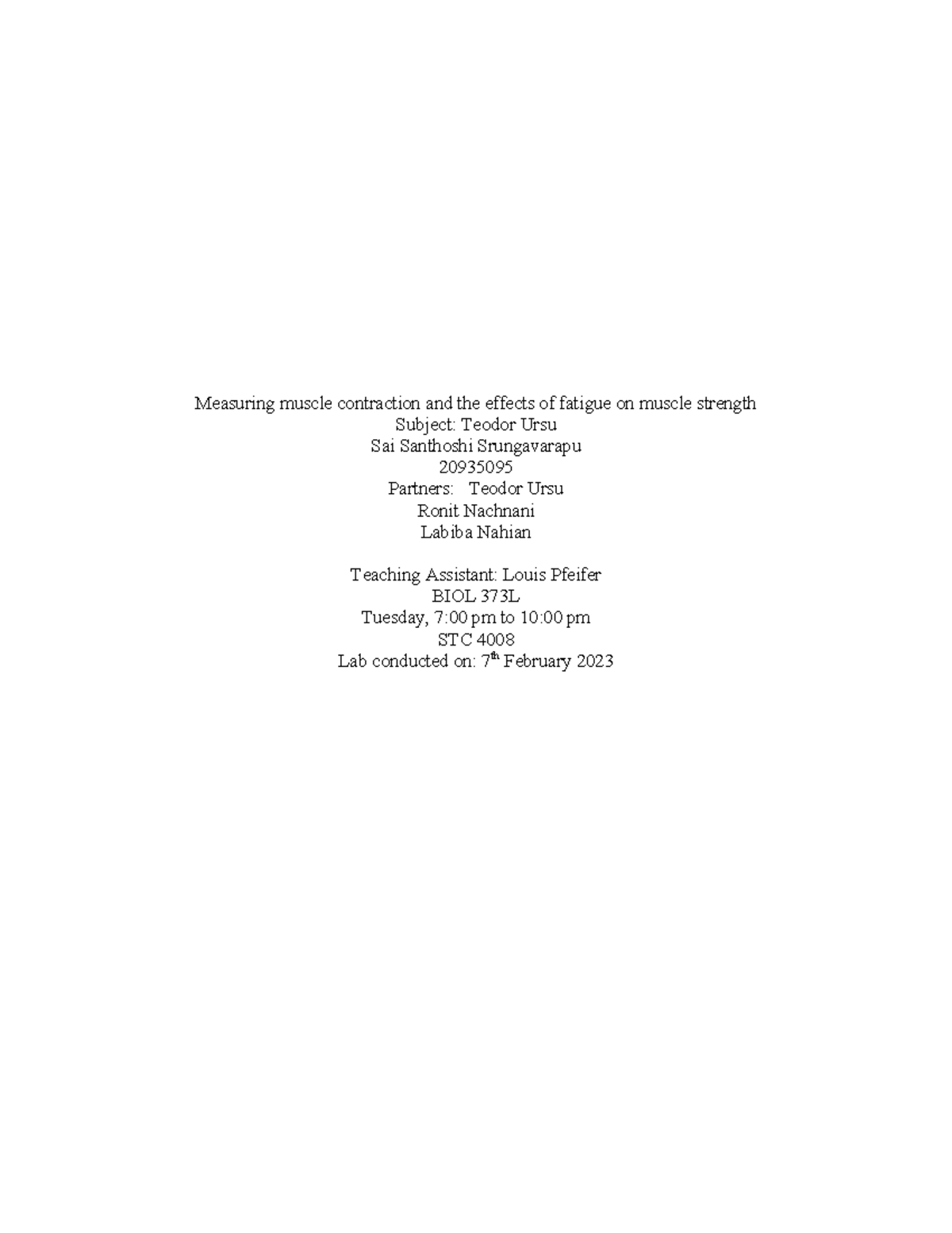 Lab Report 2 - BIOL 373L: Muscle Contraction & Fatigue Analysis - Studocu