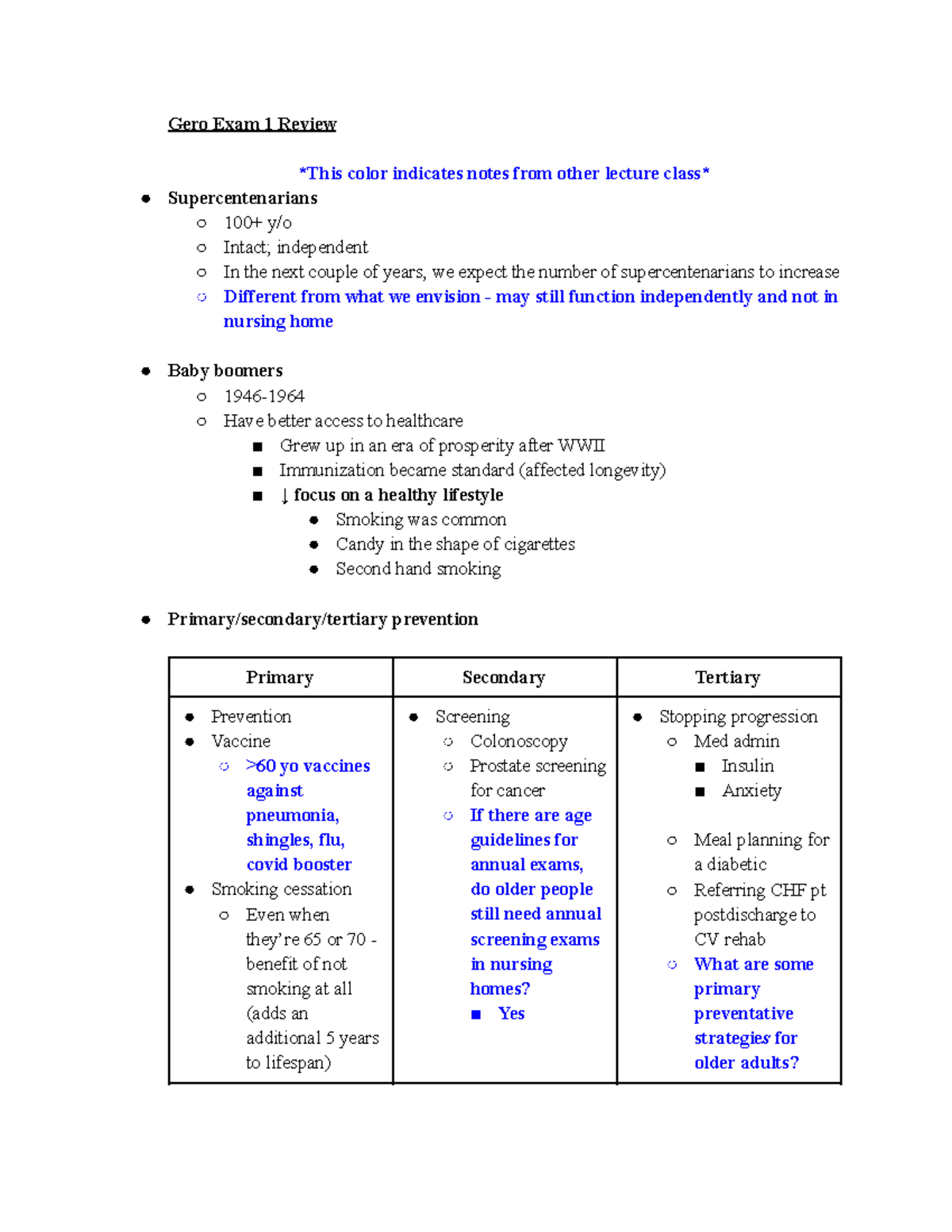 Gero 101: Exam 1 Comprehensive Review Notes for Aging Factors - Studocu
