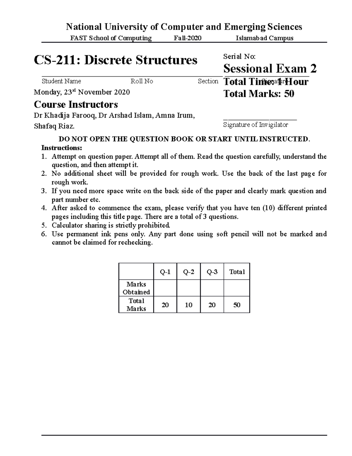 CS-211: Discrete Mathematics Midterm Exam 2 - Fall 2020 - Studocu