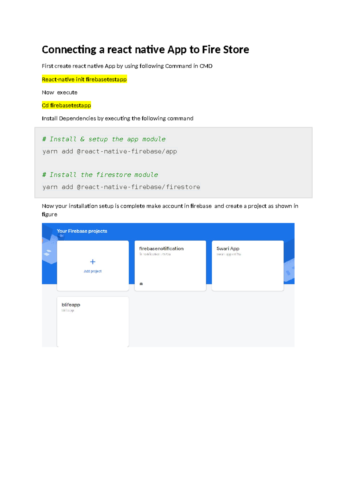 Connecting React Native App to Firestore API Setup Guide - Studocu