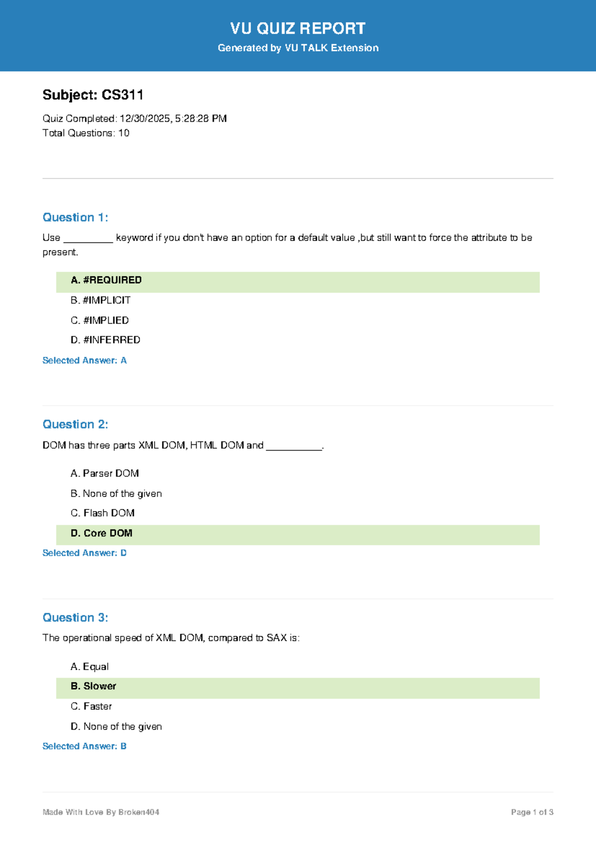 CS311 Quiz Report - Key Insights and Answers - Studocu