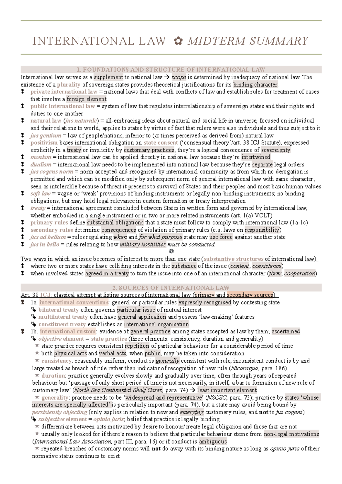 International Law UCSSCLAW21 Midterm Summary and Key Concepts - Studeersnel
