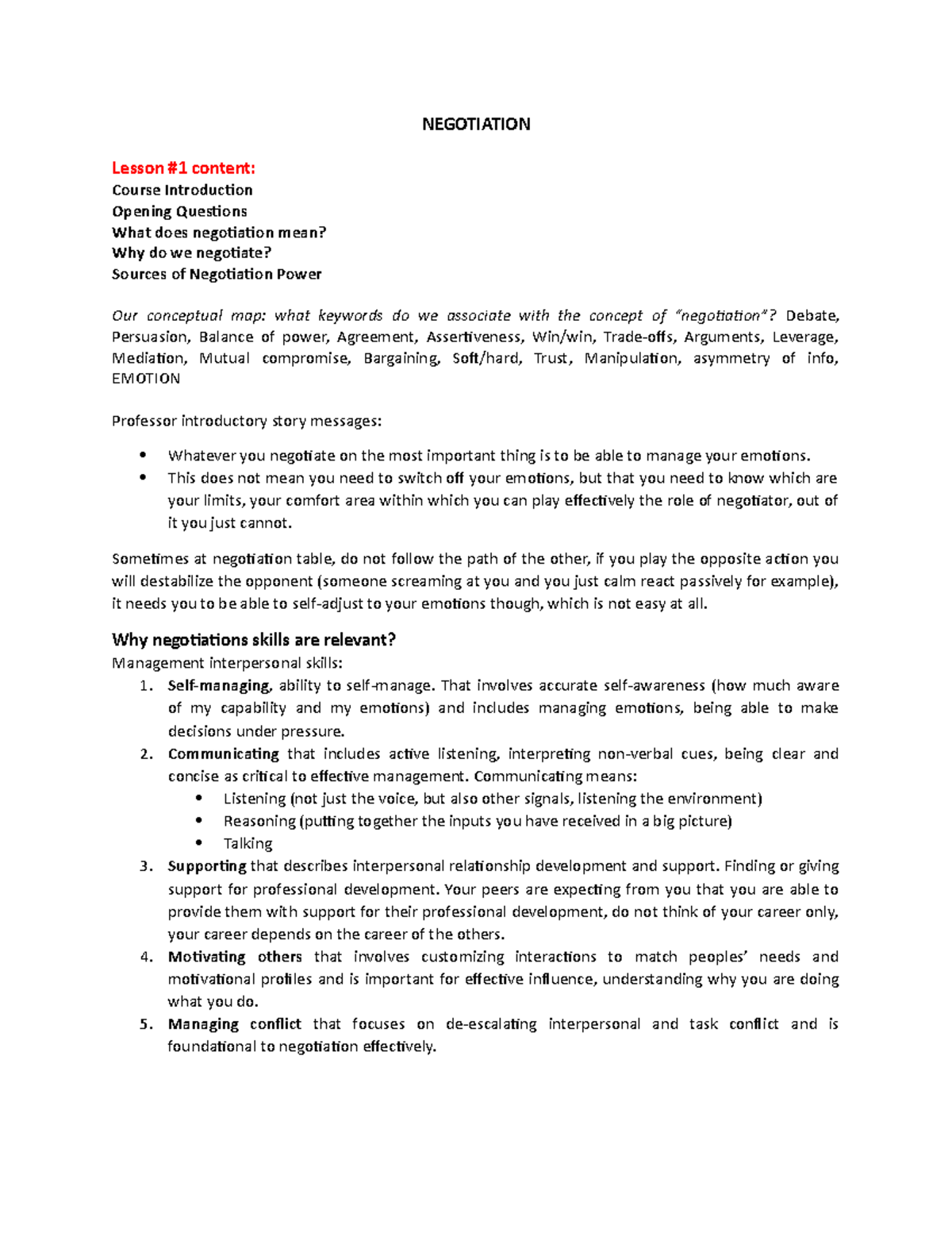 Negotiation Skills: Lesson Notes for Course NEGO101 - Studocu