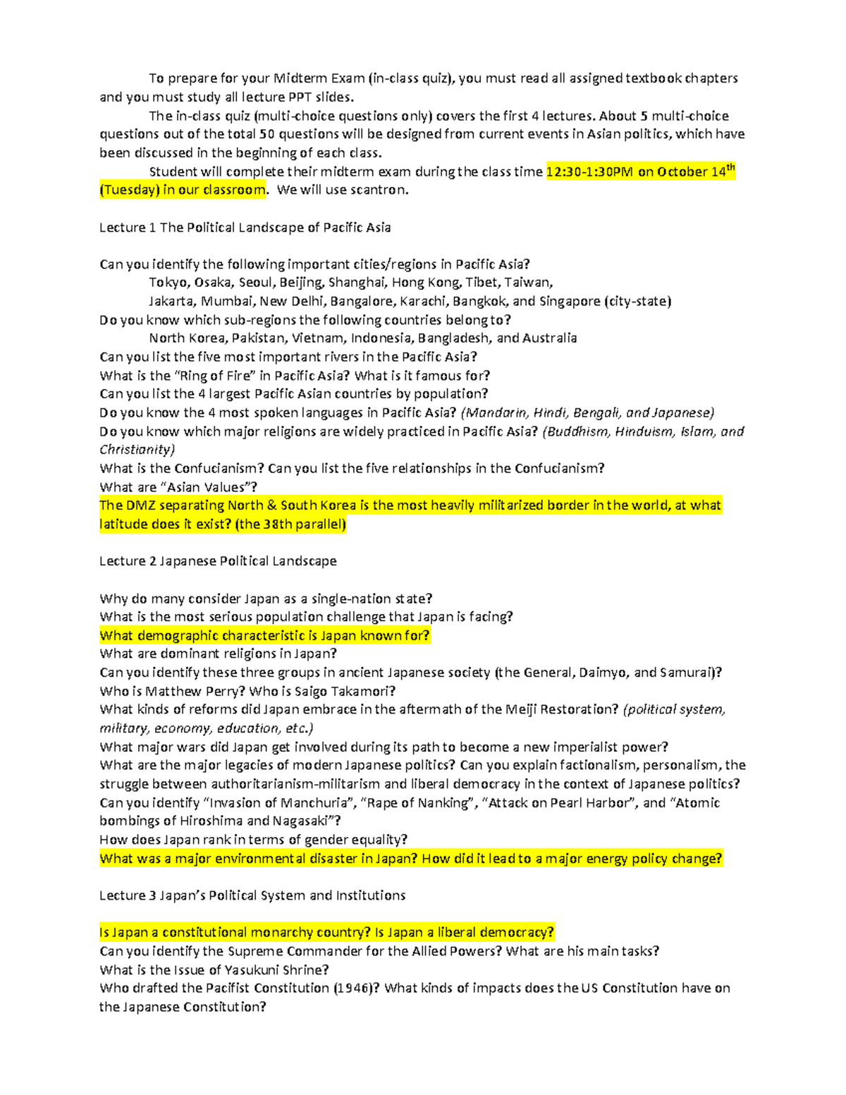 Final Exam Study Guide: Political Landscapes of China & Japan (POLS 101 ...