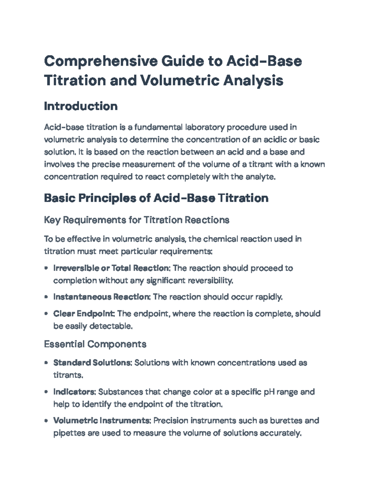 Comprehensive Guide to Acid-Base Titration: Principles and Procedures ...