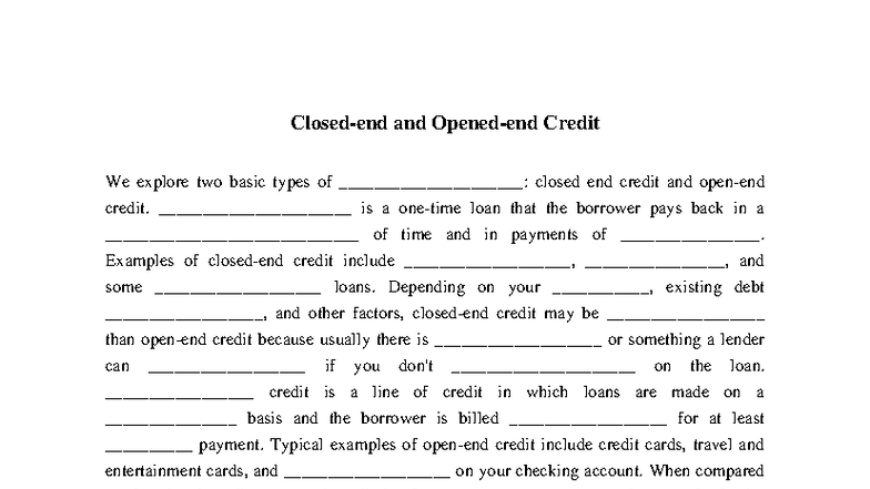 Personal Finance 2: Closed-End vs Open-End Credit Overview - Studocu