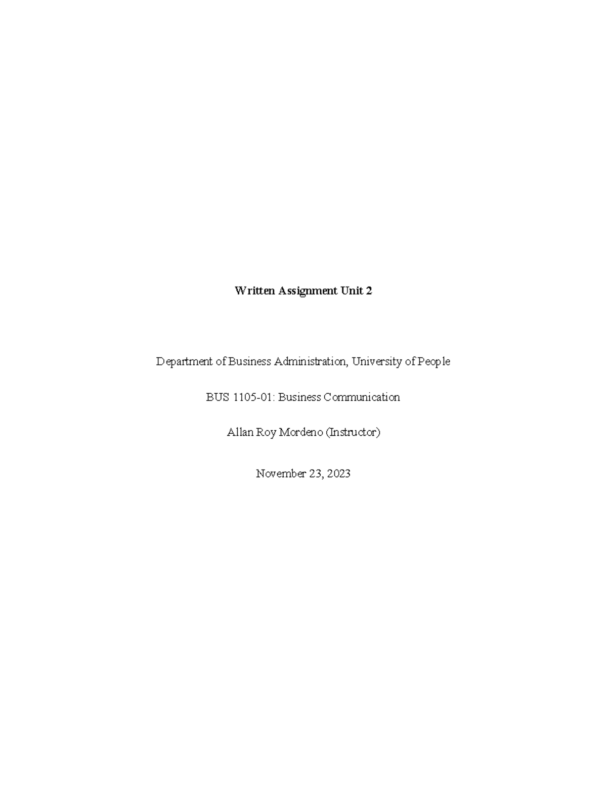 BUS 1105-01: Unit 2 Written Assignment on Communication Barriers - Studocu