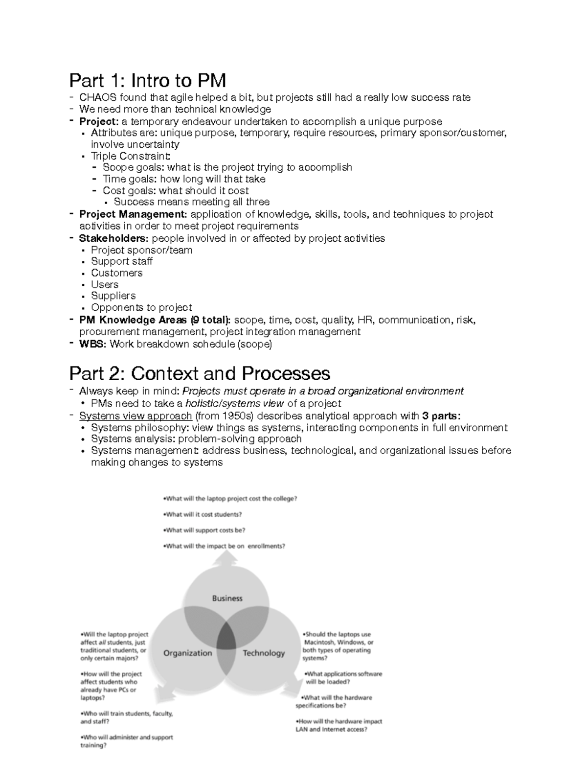 CPS714 Project Management Concepts Notes: Parts 1 & 2 Overview - Studocu