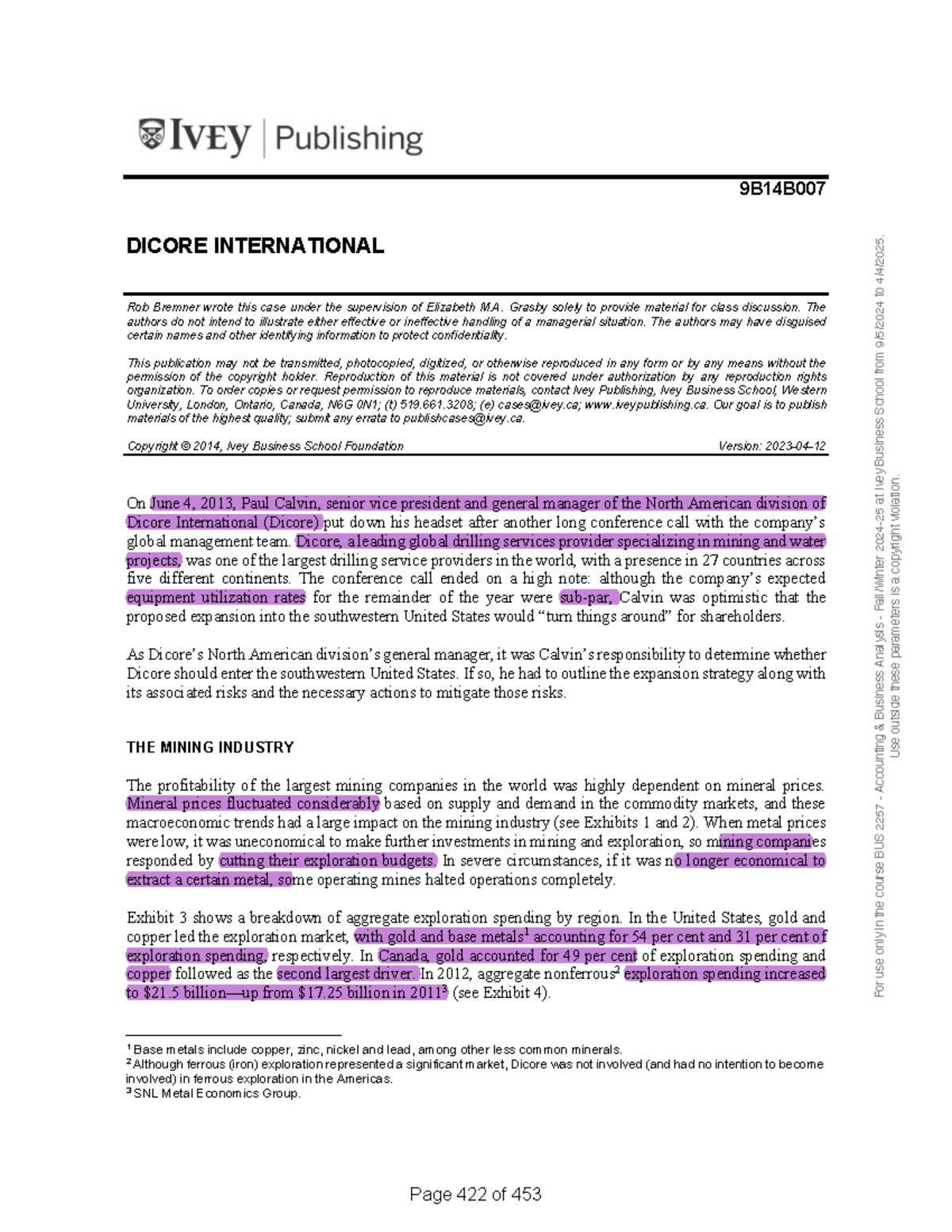 Dicore International Case Study - BUS 2257 - Fall/Winter 2024-25 - Studocu