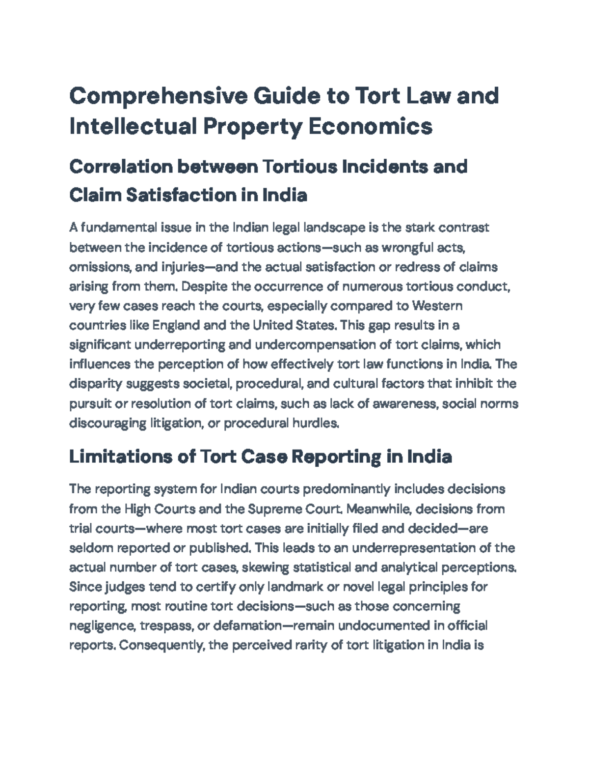 Understanding Tort Law and IP Economics in India: A Comprehensive Study ...