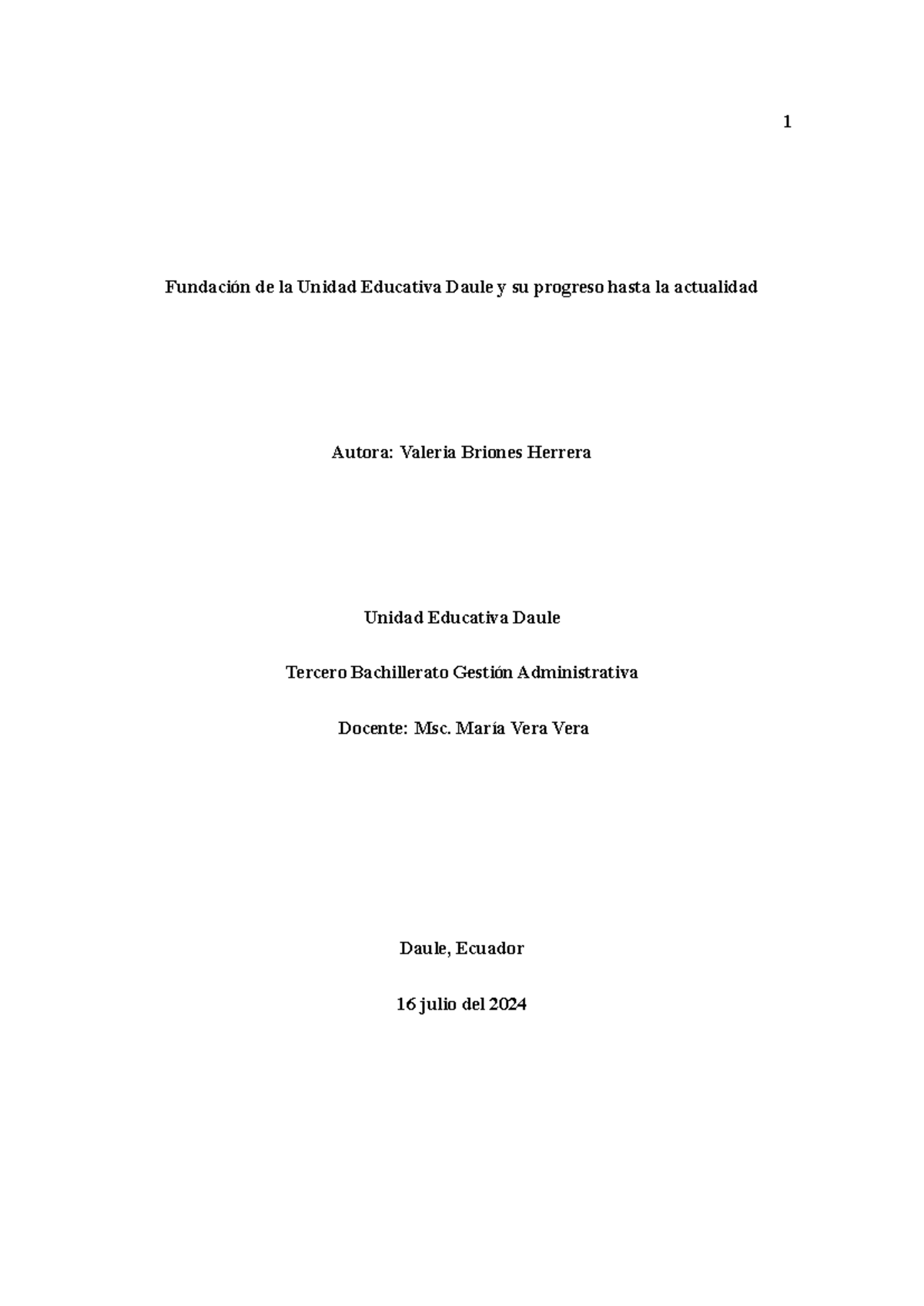 Historia y Progreso de la Unidad Educativa Daule - Tercer Bachillerato - Document Preview