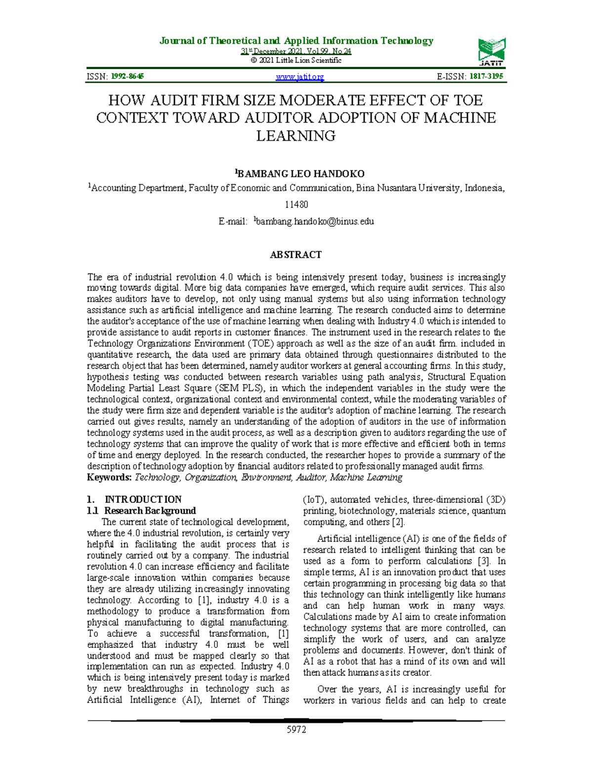 How Audit Firm Size Moderates TOE Context on Auditor Machine Learning ...