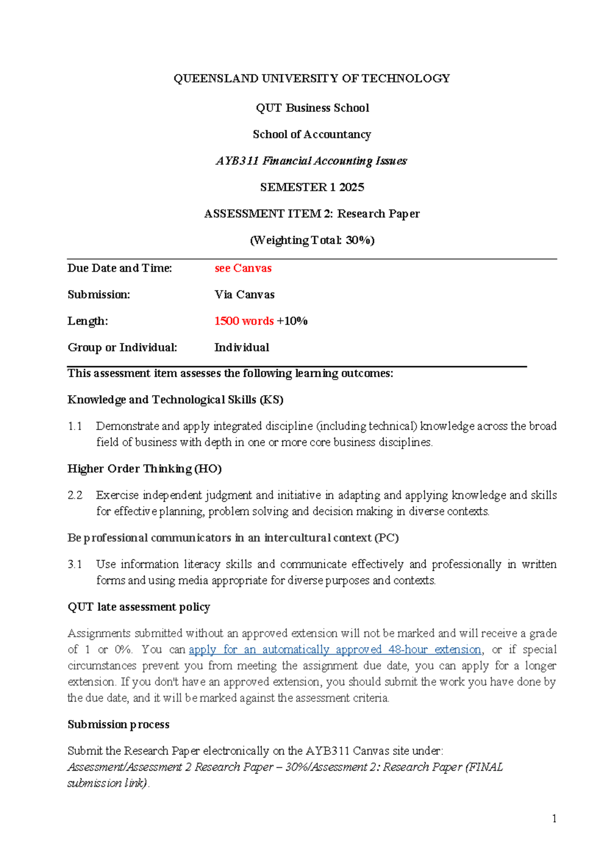 Research Report Instructions and CRA - QUEENSLAND UNIVERSITY OF ...