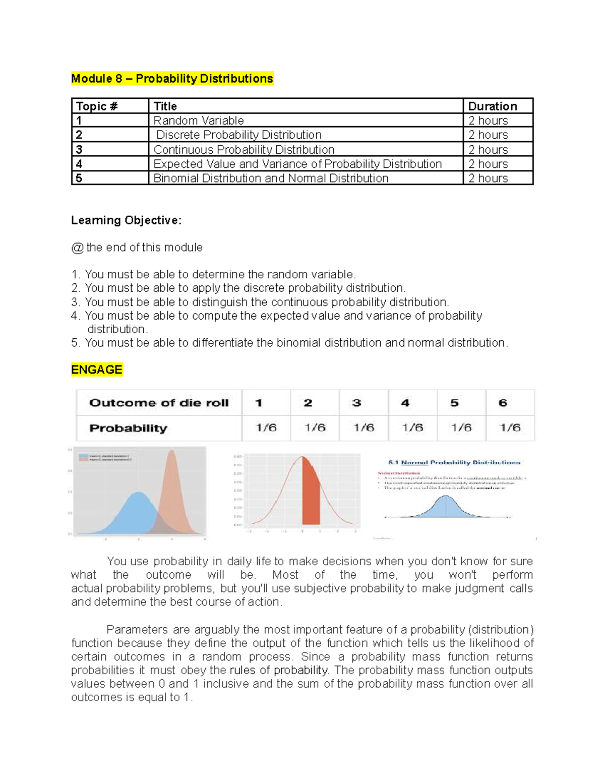 Bio&Epi Module 8: Probability Distributions Overview and Key Concepts ...
