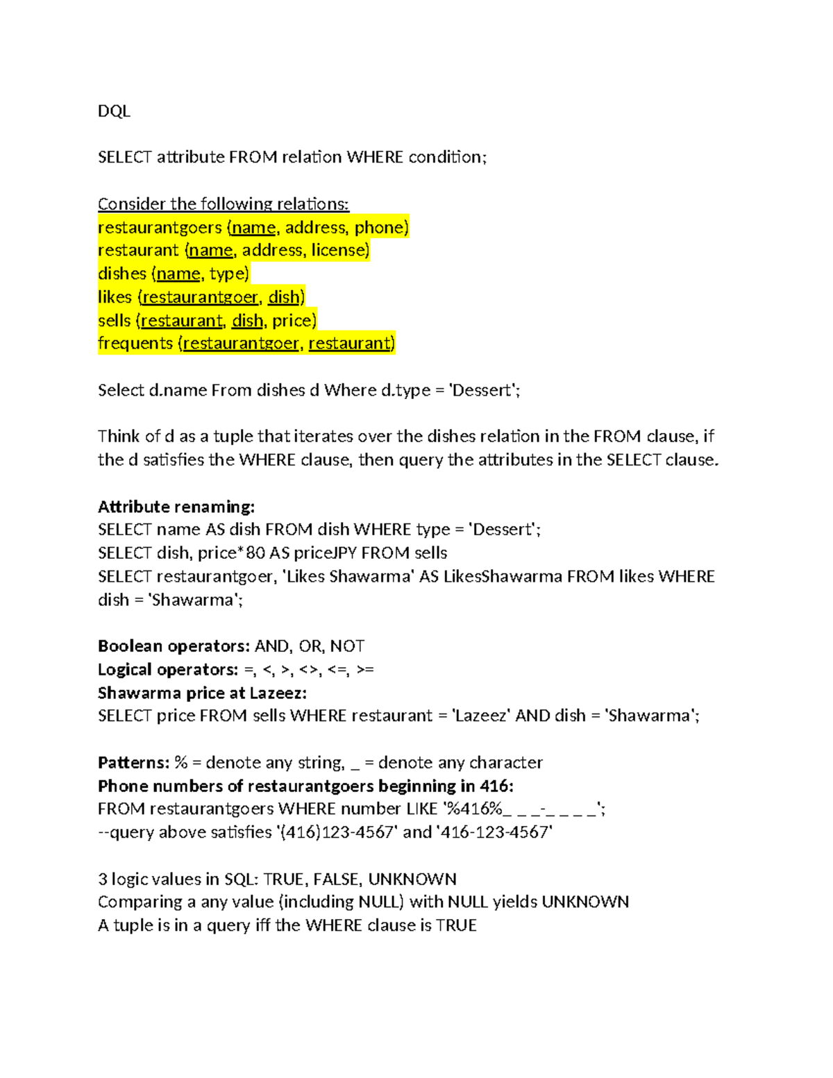 Csc343 Lecture Notes on SQL Queries and Functions - Studocu