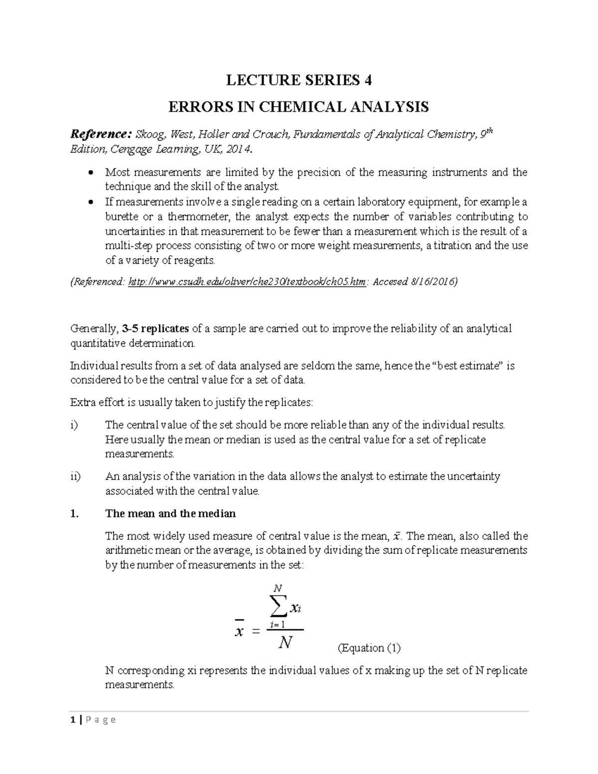 Lecture Series 4: Understanding Errors in Chemical Analysis Techniques ...