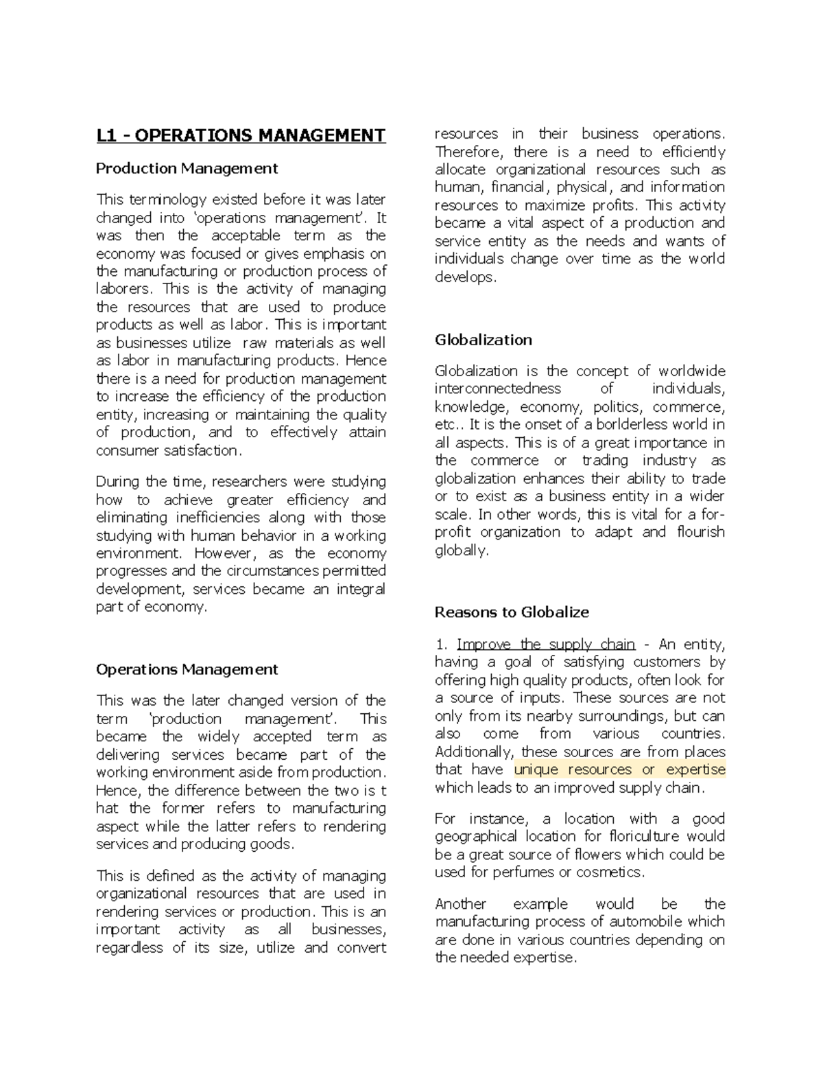 OM TQM - Operations Management and Quality Management Notes - Studocu
