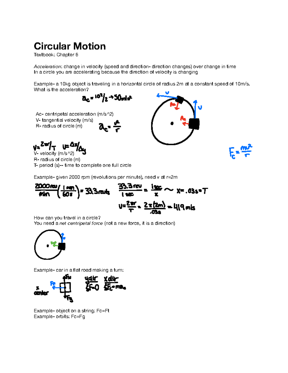 Circulatory Motion - Class Notes from Lecture by Mr. Schmidt (NY HS ...