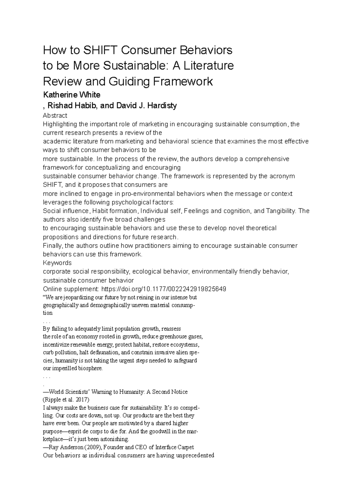 SHIFTing Consumer Behaviors: A Sustainable Marketing Framework (MKT 301 ...
