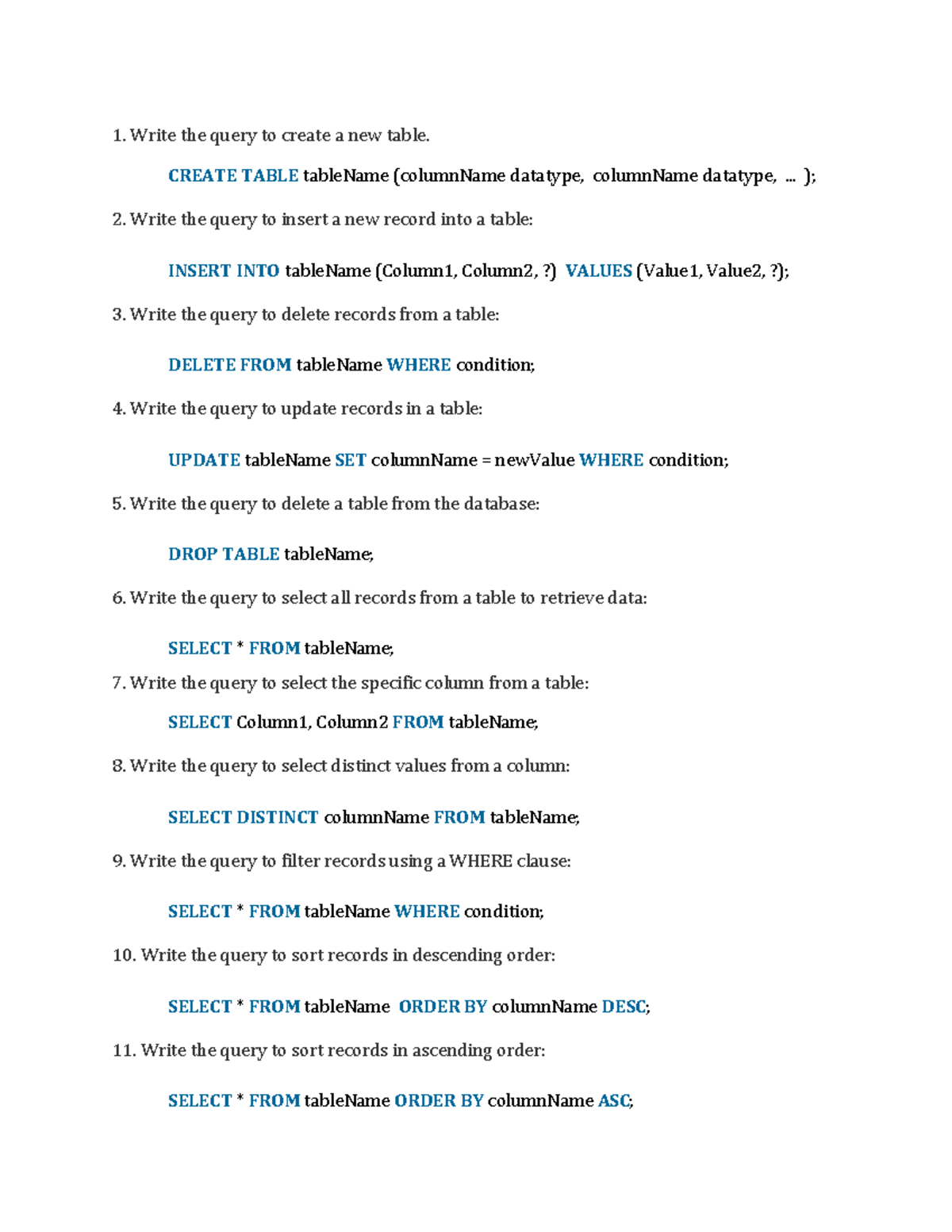 SQL - Essential Queries and Use Cases for Database Management - Studocu