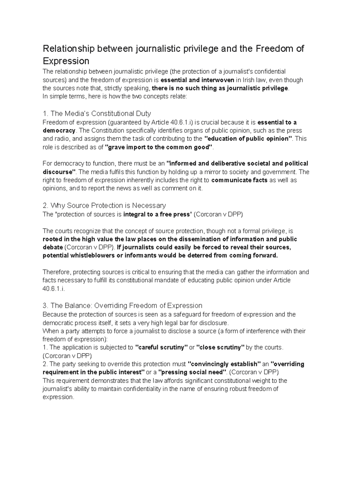 18. Journalistic Privilege & Freedom of Expression Notes - Studocu