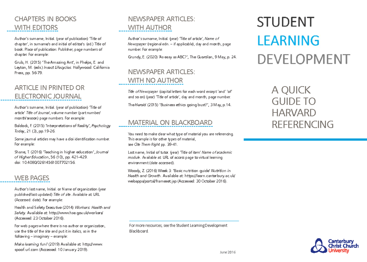Harvard Referencing Guide: Notes on Citing Newspaper Articles - Studocu