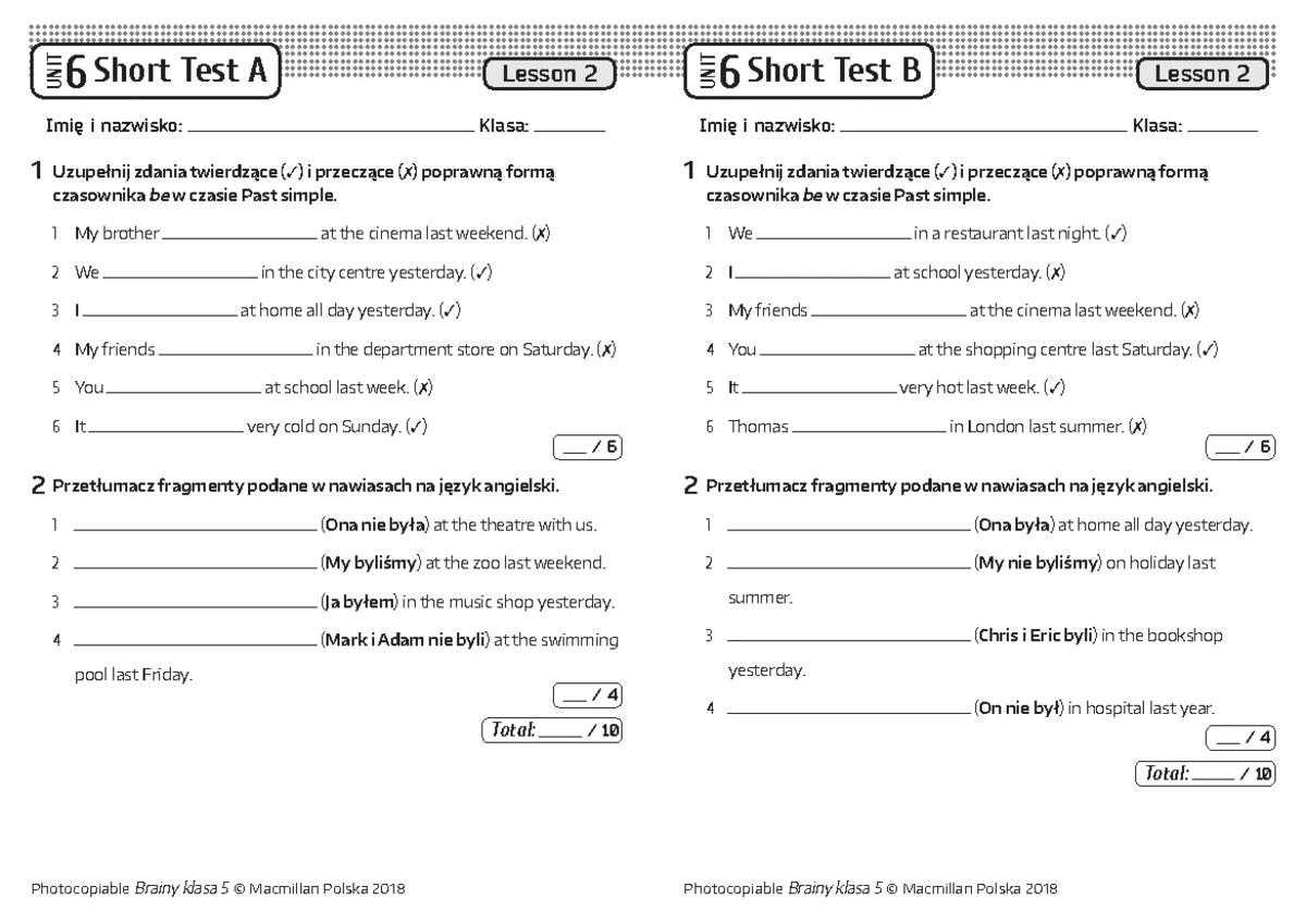 Mini Matura Unit 3 Focus 3 Odpowiedzi - Brainy Klasa 6 Unit Test 6: Listening, Grammar, and Reading Tasks - Studocu