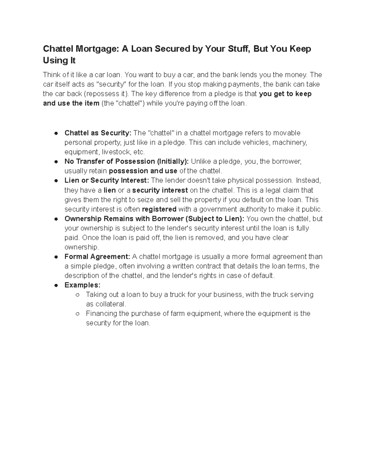 Chattel Mortgage (Short Notes): Understanding Secured Loans and ...