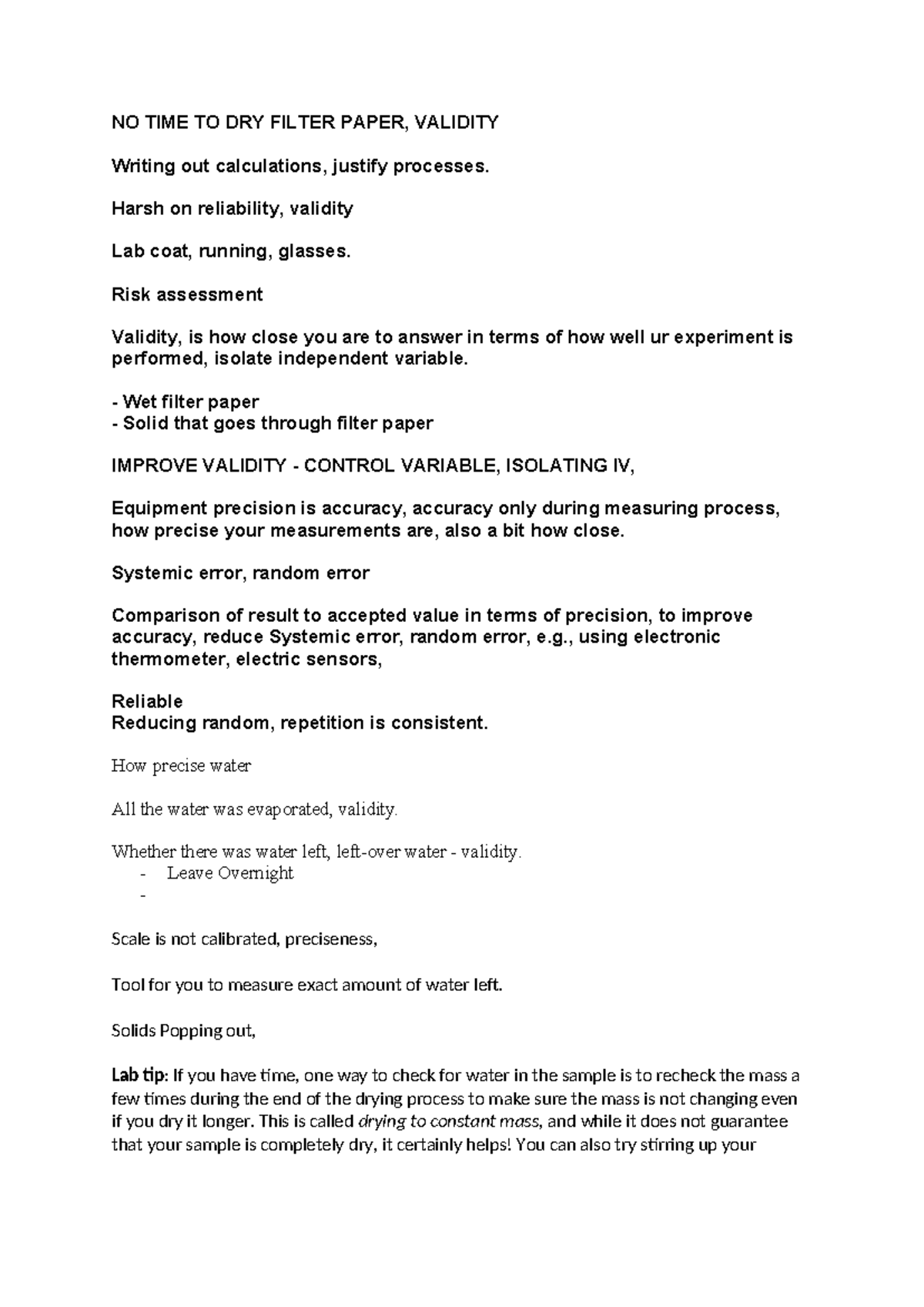 Lab Notes on Validity and Reliability in Experiments (Course Code: N/A ...