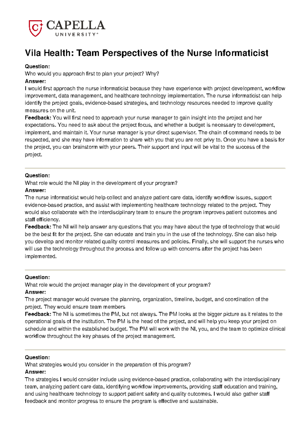 Activity 1 Answers: NURS-FPX4040 Team Perspectives on Nurse ...