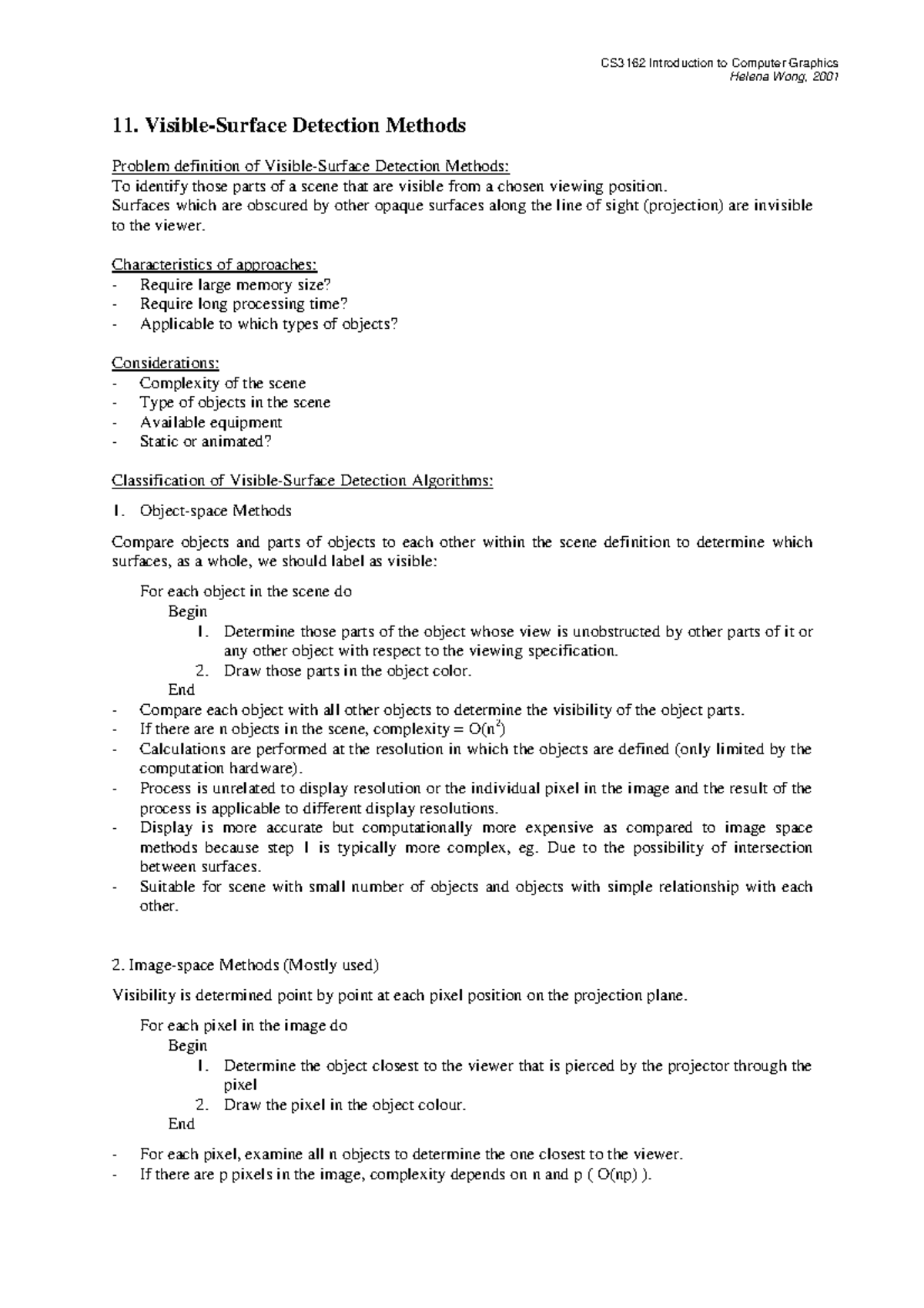 CS3162 Visible Surfaces Detection Methods - Lecture Notes by Helena ...