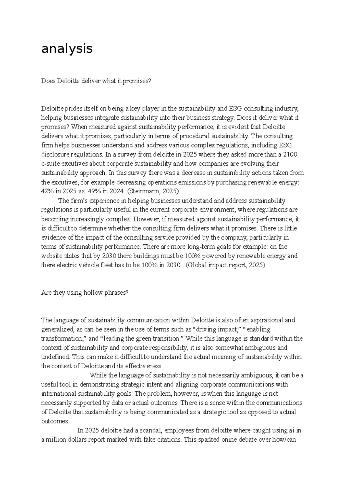 Case Study Does Deloitte Deliver on Sustainability Promises? Studeersnel