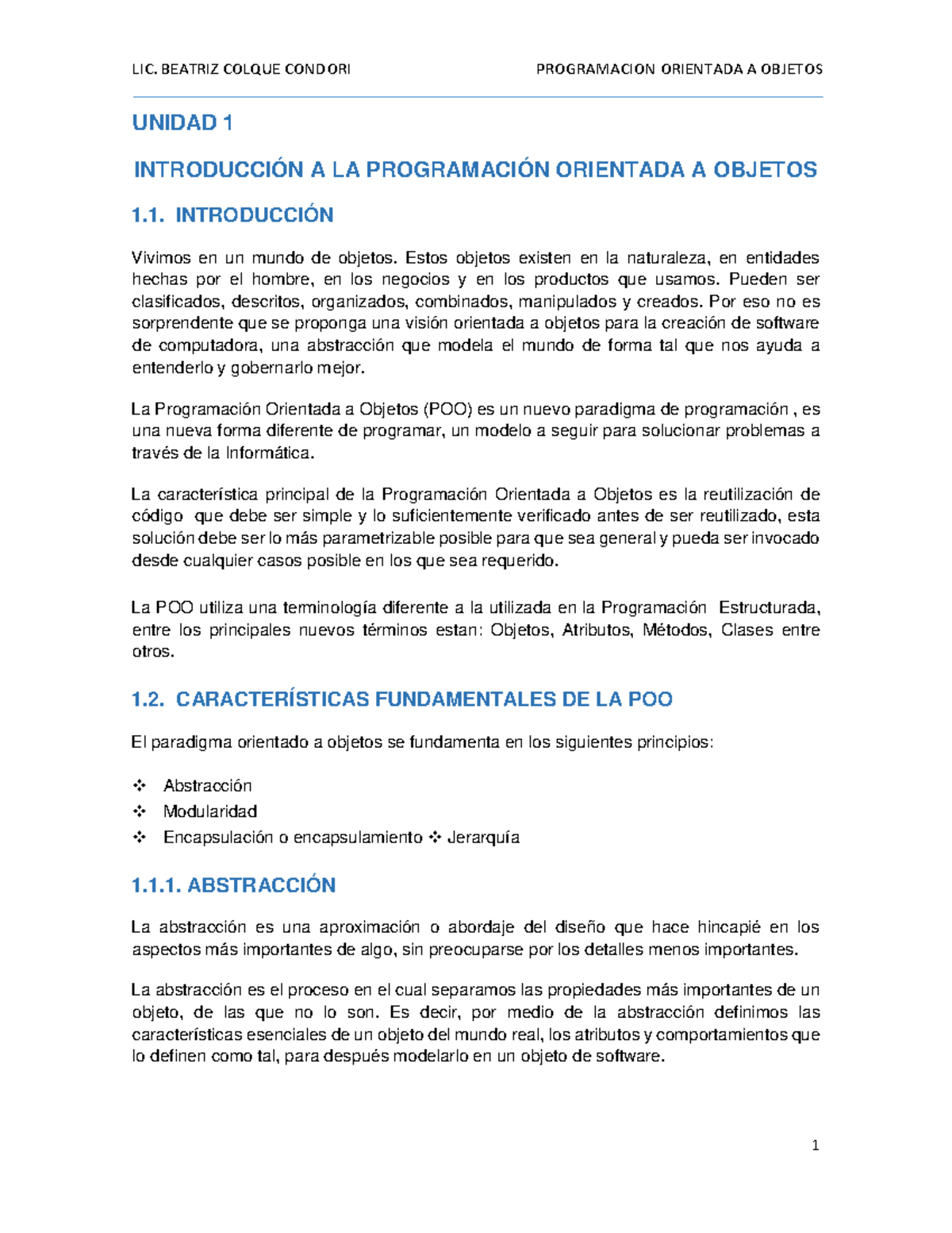 Unidad 1: Introducción a la Programación Orientada a Objetos - POO ...