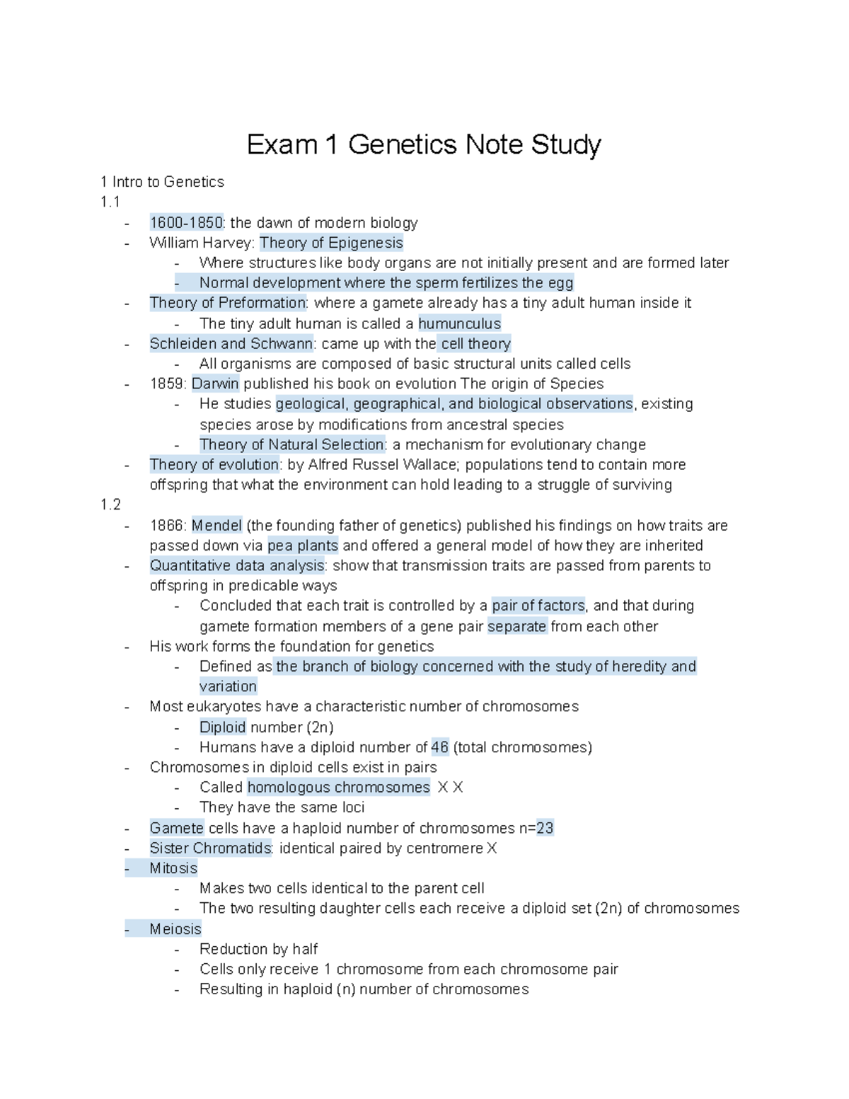 Genetics Study Notes: Exam 1 Overview and Key Concepts - Studocu