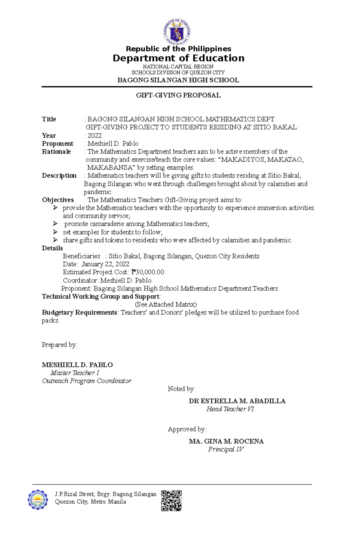 Gift-Giving Proposal for Sitio Bakal Students – Math Dept 2022 - Studocu